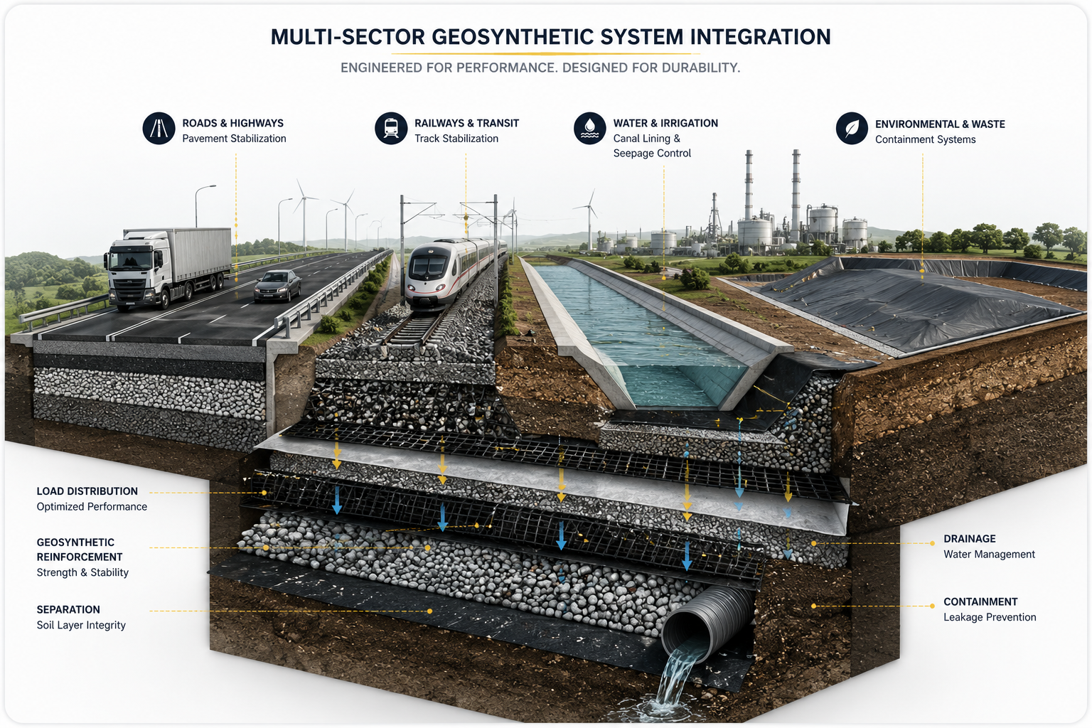 Multi-sector geosynthetic system integration