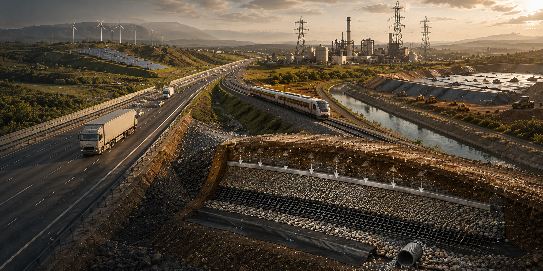 Geosynthetic infrastructure sectors across transport, energy and environmental projects